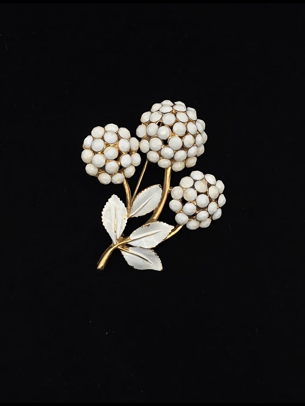 Gold-Tone Floral Cluster Brooch with White Enamel Petals - Picture 10 of 14